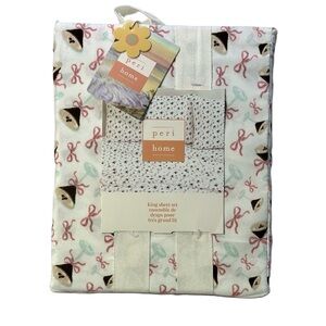 Peri Home Martini KING 4pc White Pink Ribbon Bow Bedding Sheet Set